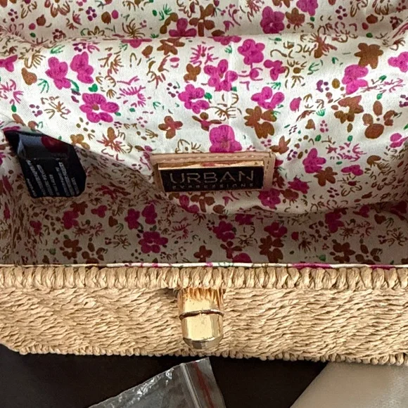 Urban Expressions Woven Mini Top-Handle Bag in Natural Tan with Gold Hardware. - Picture 6 of 11